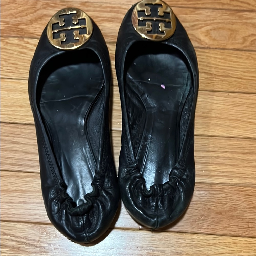 Tory Burch Black Leather Ballet Flats